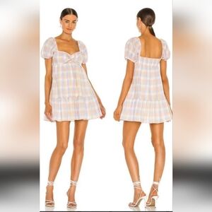 Amanda Uprichard Pastel Plaid Goldie Mini Puff Sleeve Dress Small
